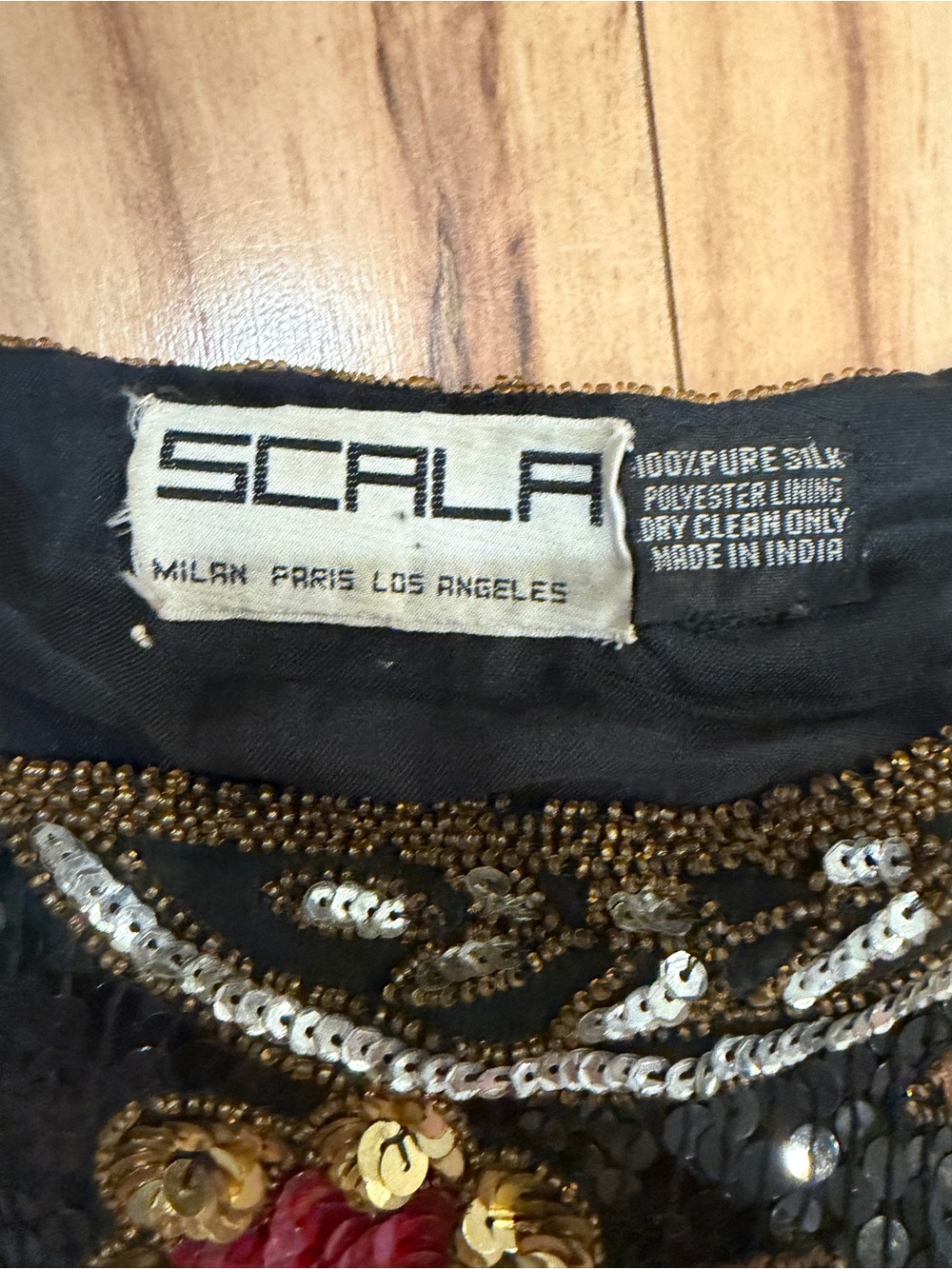 SCALA Silk Beaded Sequin Art Deco Top Black Gold Burgundy Est. SMALL/MEDIUM - Picture 11 of 15